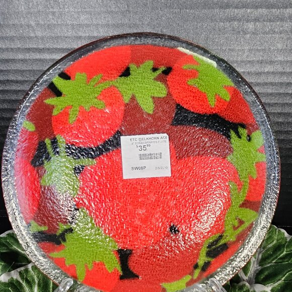 Peggy Karr 8" Strawberry Plate SWO8P Fused Art Glass Plate In Box Signed P KARR - Picture 6 of 11